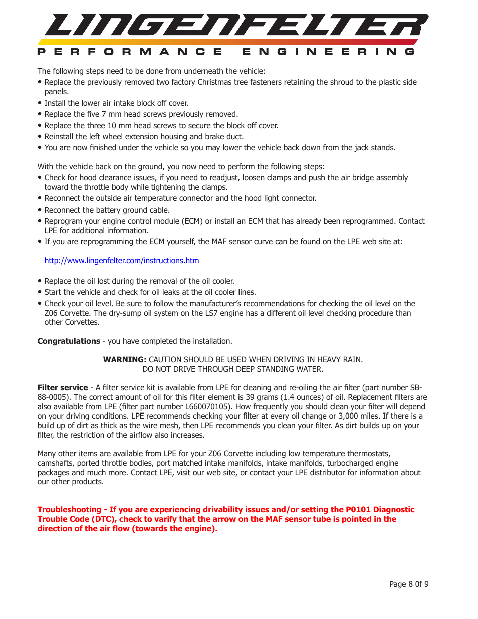 Lingenfelter L650090206 Lingenfelter C6 Z06 Corvette Air Intake 2006-2013 v3.04 User Manual | Page 10 / 11
