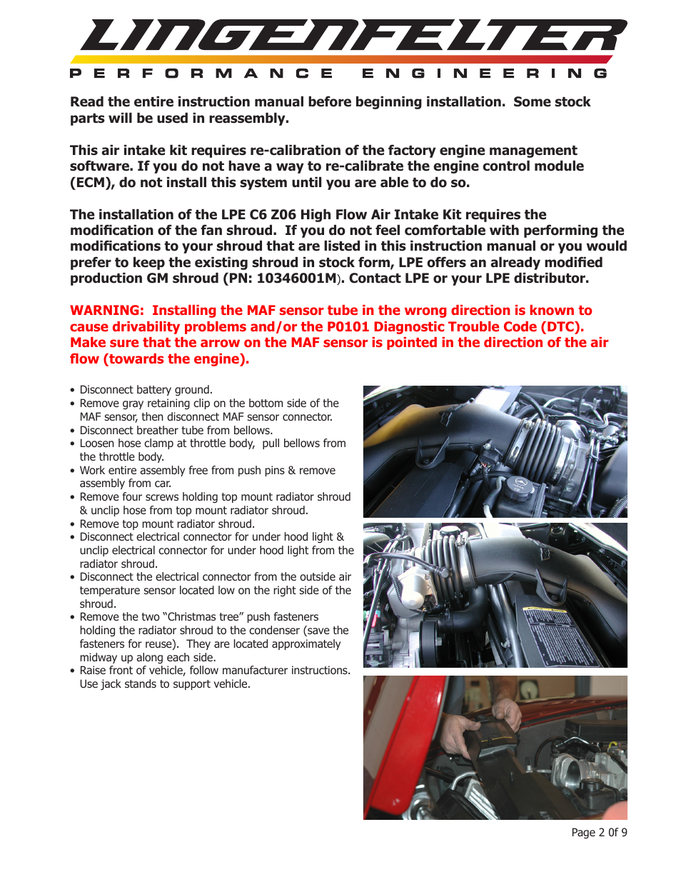 Lingenfelter L650090206 Lingenfelter C6 Z06 Corvette Air Intake 2006-2013 v3.04 User Manual | Page 3 / 11