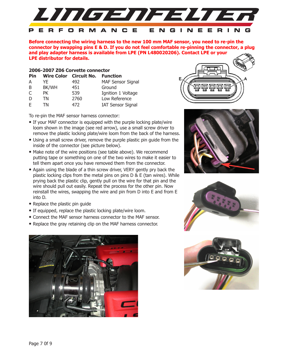 Lingenfelter L650090206 Lingenfelter C6 Z06 Corvette Air Intake 2006-2013 v3.04 User Manual | Page 9 / 11