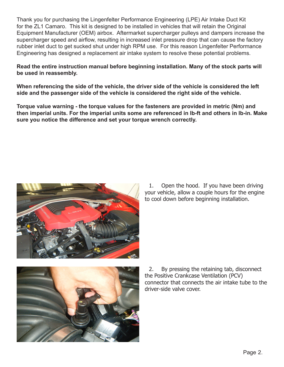 Lingenfelter L650172012 Lingenfelter Camaro ZL1 Air Intake Duct 2012 v1.1 User Manual | Page 3 / 8