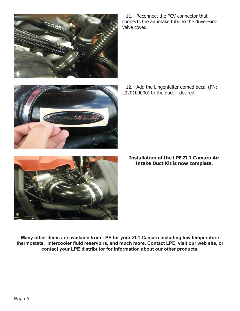 Lingenfelter L650172012 Lingenfelter Camaro ZL1 Air Intake Duct 2012 v1.1 User Manual | Page 6 / 8