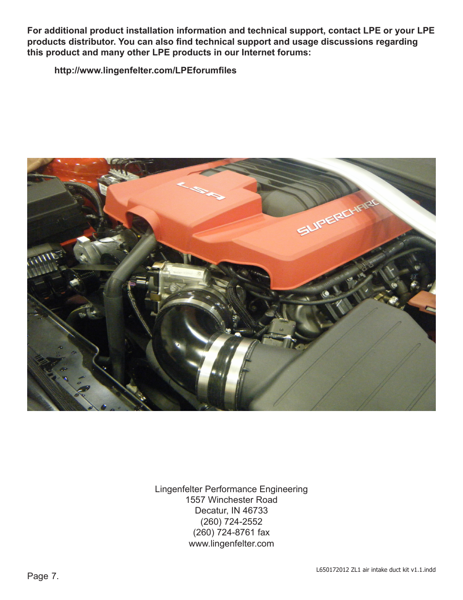 Lingenfelter L650172012 Lingenfelter Camaro ZL1 Air Intake Duct 2012 v1.1 User Manual | Page 8 / 8