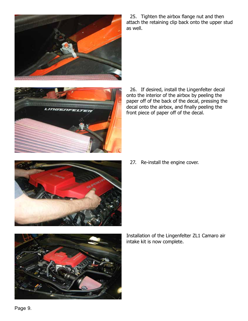 Lingenfelter L650182012 Lingenfelter ZL1 Camaro Air Intake Kit 2012-2013 v1.6 User Manual | Page 10 / 11