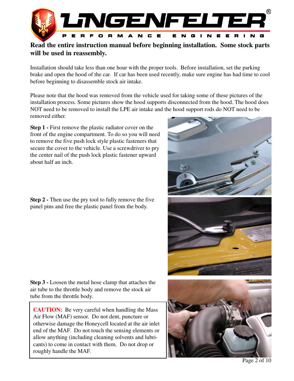 Lingenfelter L650060505 Lingenfelter Pontiac GTO Air Intake 2005-2006 v4.0b User Manual | Page 3 / 11