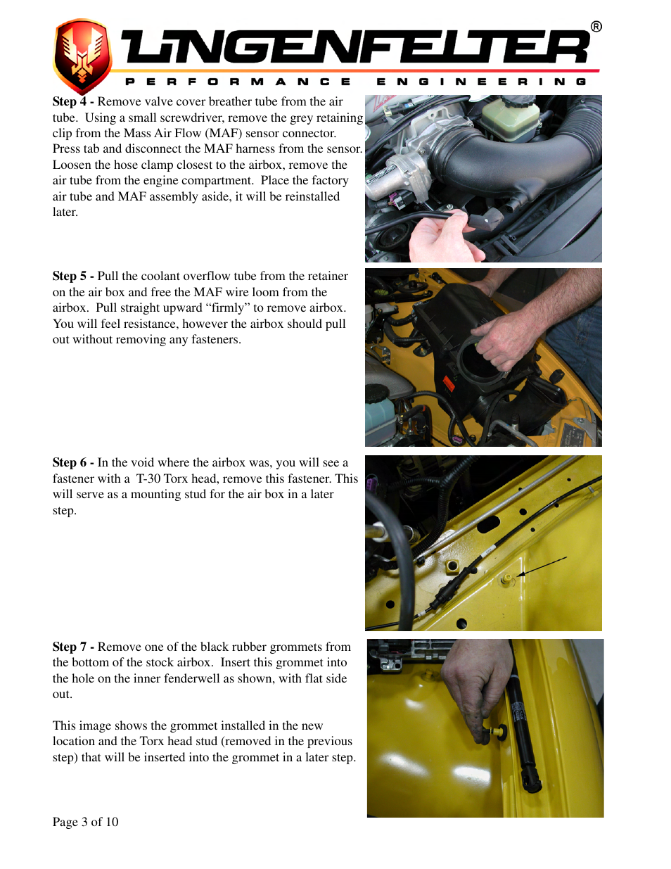 Lingenfelter L650060505 Lingenfelter Pontiac GTO Air Intake 2005-2006 v4.0b User Manual | Page 4 / 11