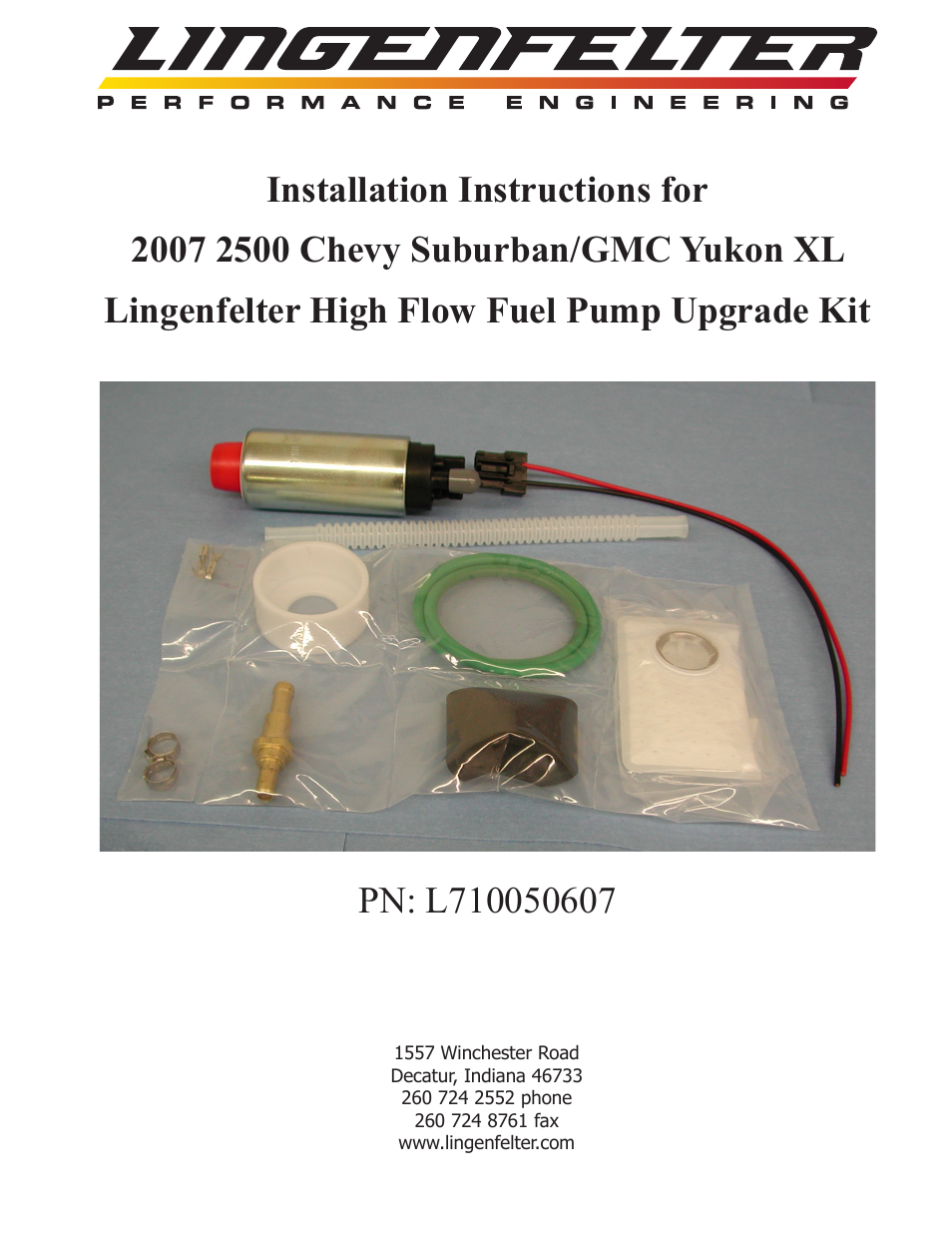 Lingenfelter L710050607 Lingenfelter Suburban & Yukon XL Fuel Pump 2007 v1.1 User Manual | 7 pages