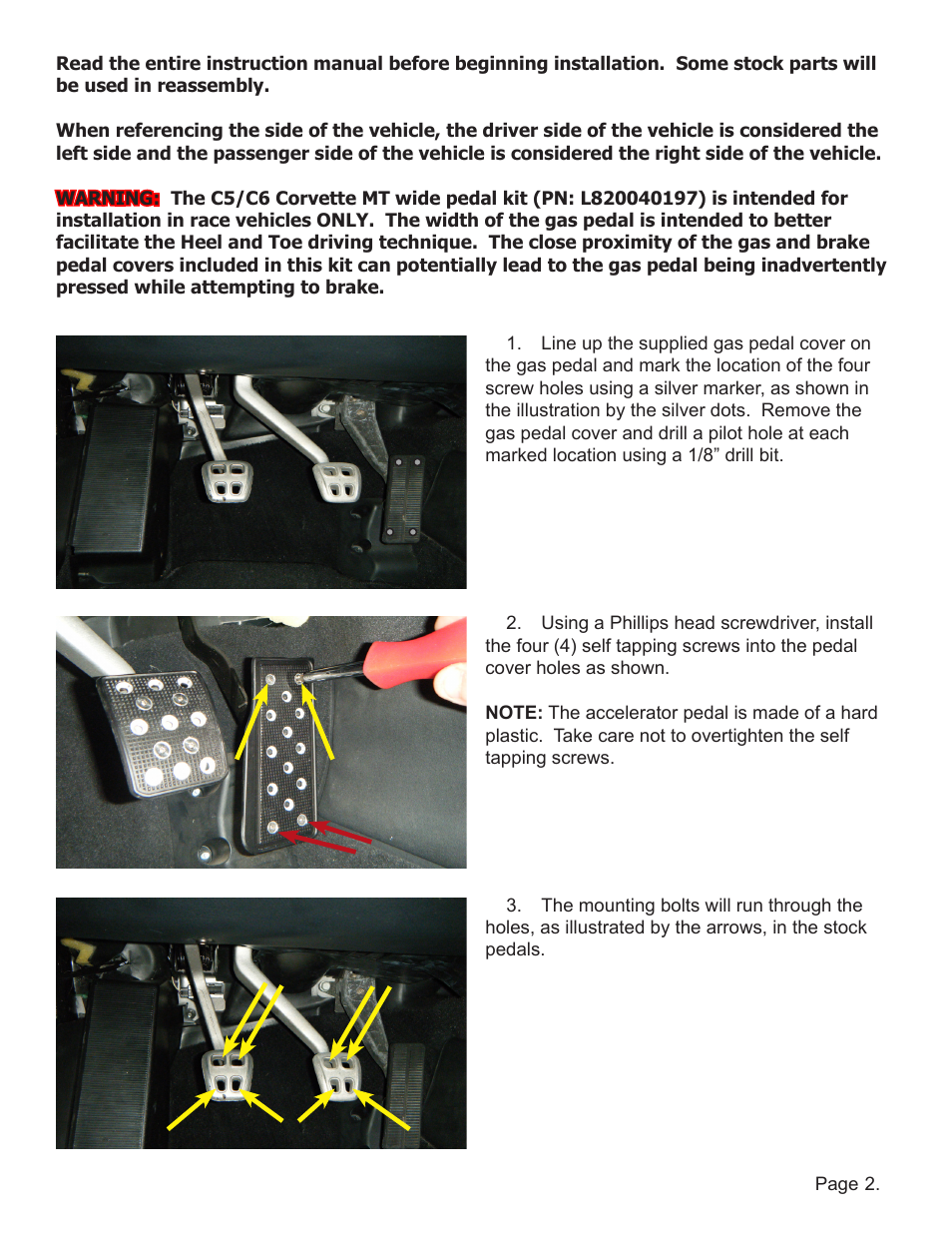 Lingenfelter L820xxxxxx Lingenfelter C5 C6 Corvette Billet Pedal v1.1 User Manual | Page 3 / 5