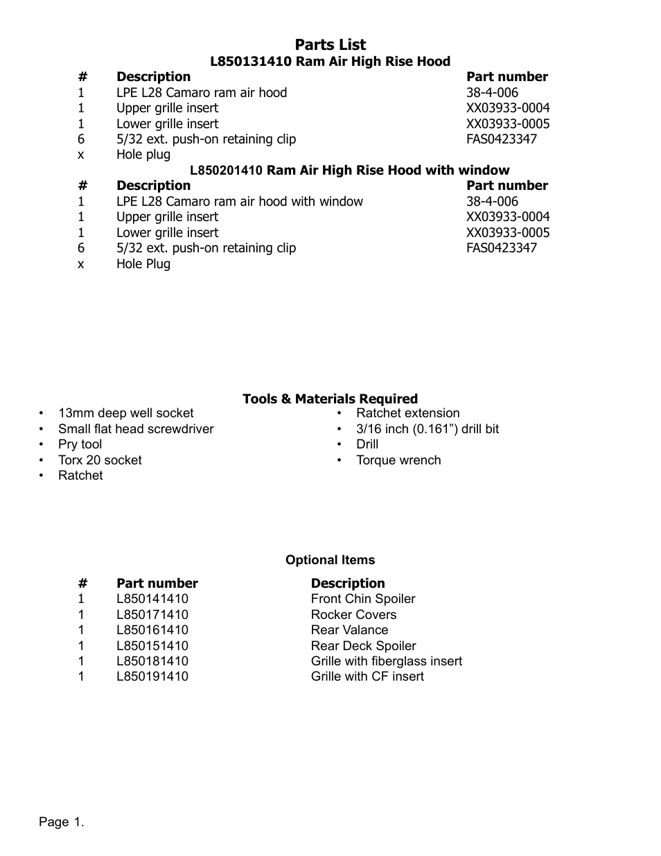 Lingenfelter L850131410 Camaro Ram Air Hood v 0.8 User Manual | Page 2 / 13