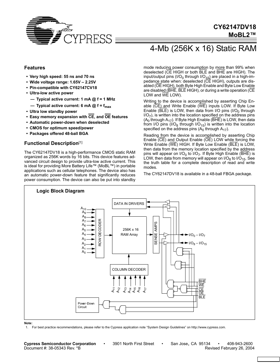 Cypress CY62147DV18 User Manual | 11 pages