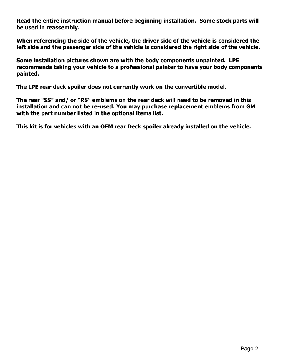 Lingenfelter L850151410 Camaro Rear Deck Spoiler v0.8 User Manual | Page 3 / 9