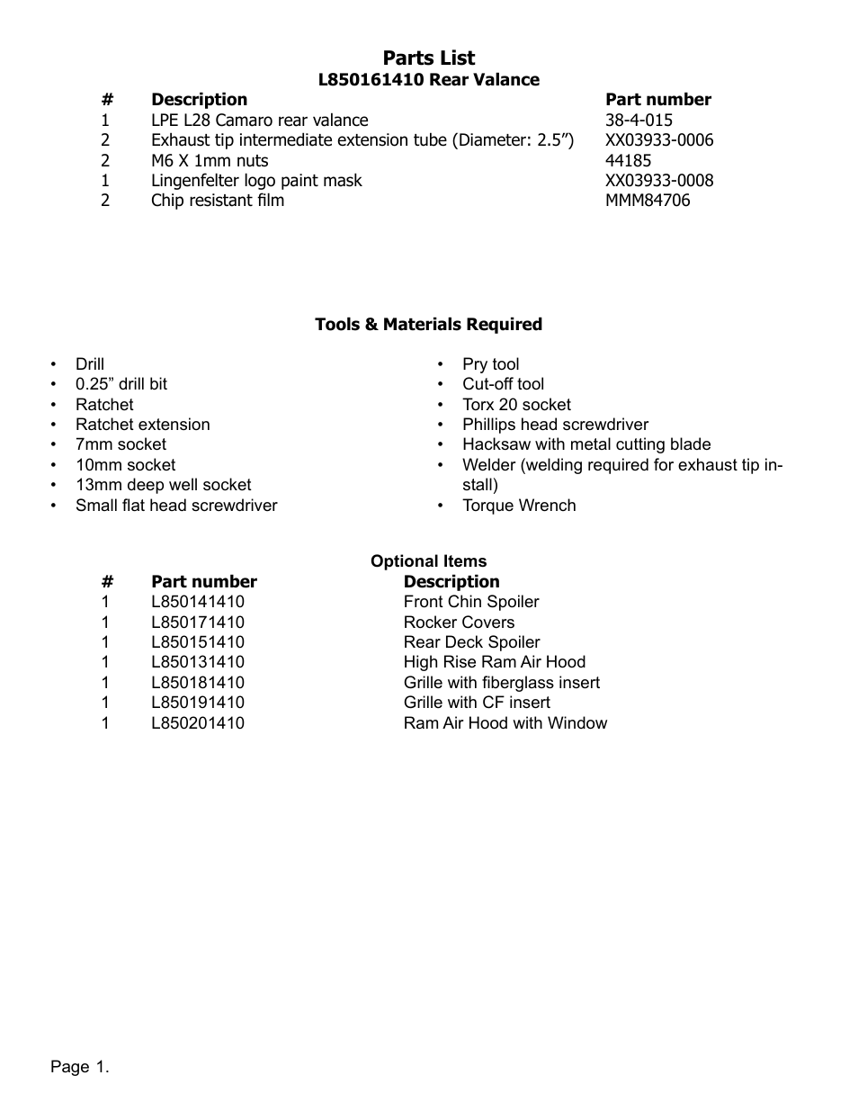 Lingenfelter L850161410 Camaro Rear Valance v0.8 User Manual | Page 2 / 15