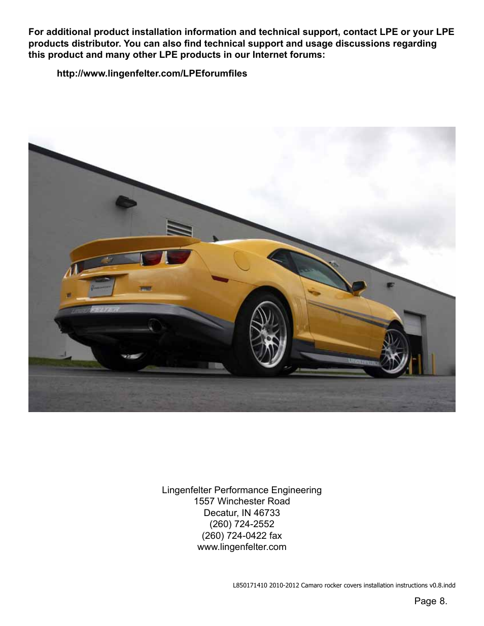 Picture | Lingenfelter L850171410 Camaro Rocker Covers v0.8 User Manual | Page 9 / 9