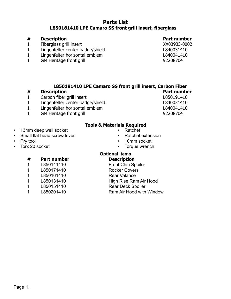 Lingenfelter L850181410 Camaro Grill Insert v0.8 User Manual | Page 2 / 12