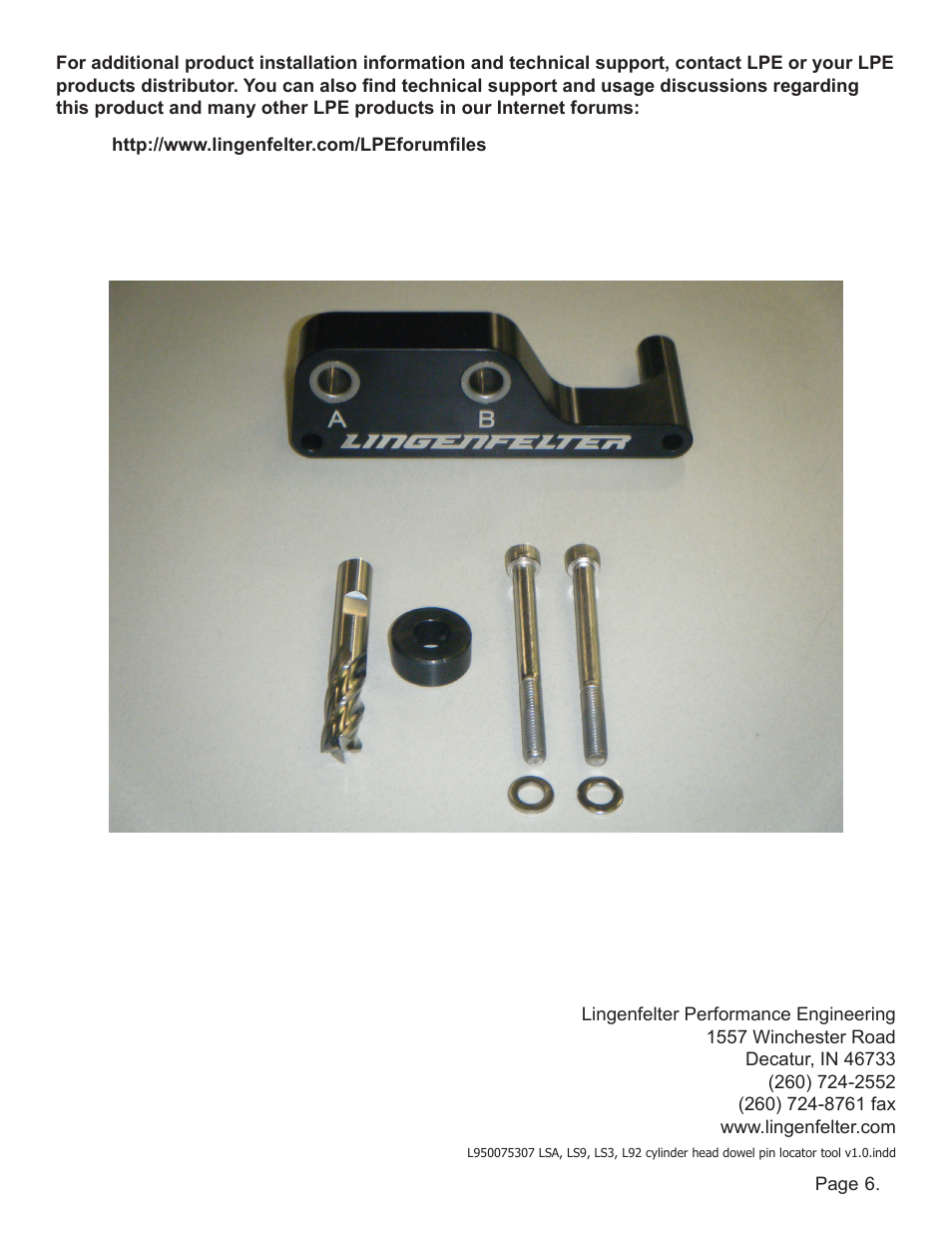 Lingenfelter L950075307 LSA, LS9, LS3, L92 cylinder head dowel pin locator tool v1.0 User Manual | Page 7 / 7