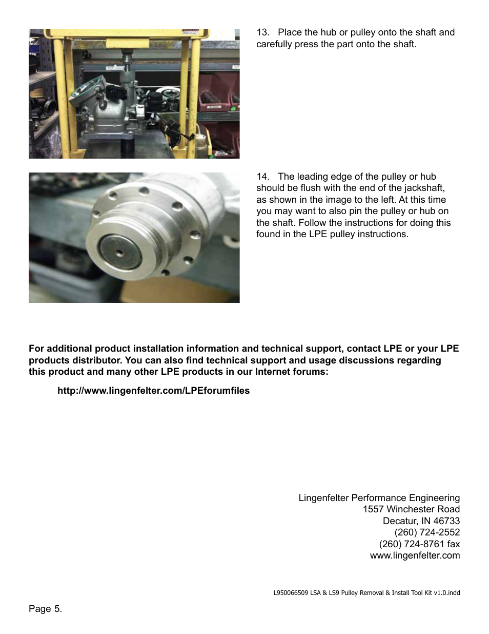 Lingenfelter L950066509 LSA & LS9 Pulley Removal & Install Kit v1.0 User Manual | Page 6 / 6