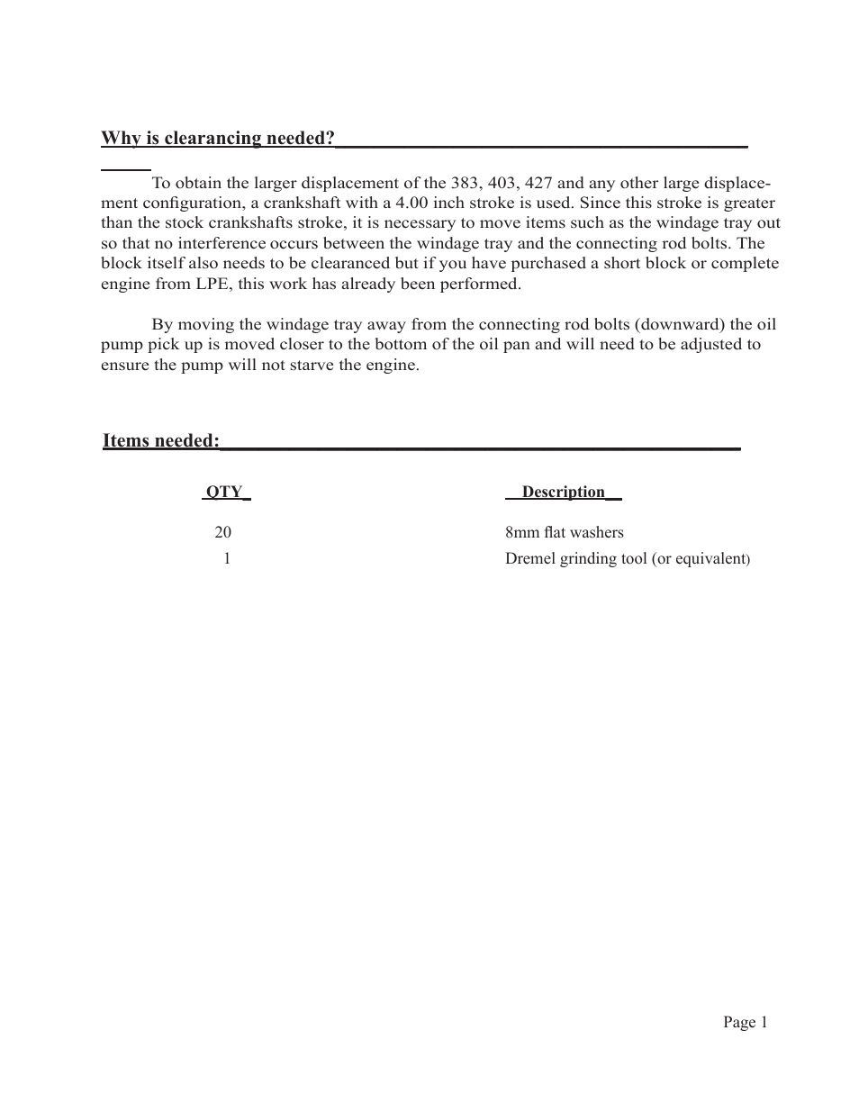 Lingenfelter 4 in Stroke Crankshaft Clearance Guide v2.0 User Manual | Page 2 / 6