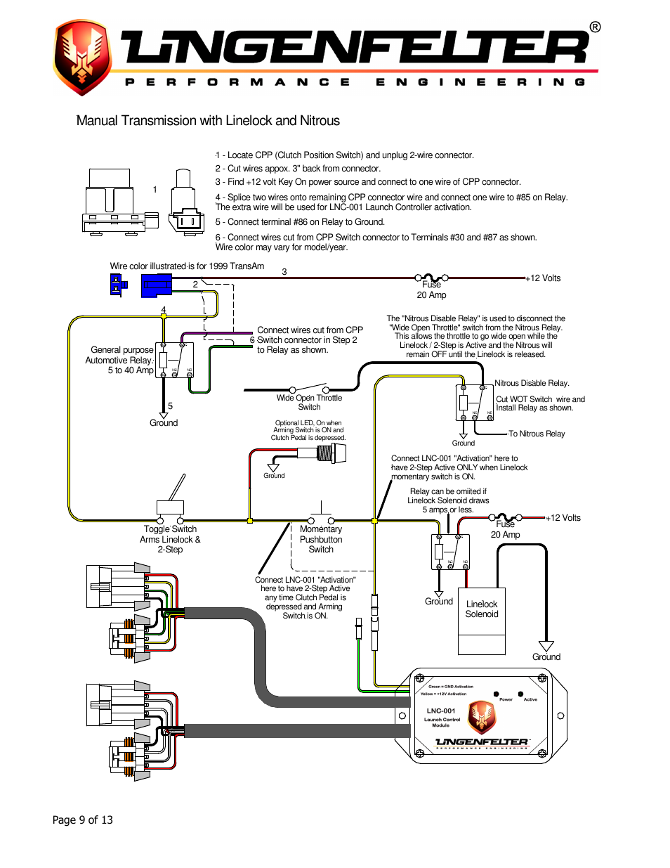 Manual transmission with linelock and nitrous, Page 9 of 13 | Lingenfelter L460015297 Lingenfelter LNC-001 Launch Controller v3.02 User Manual | Page 10 / 14