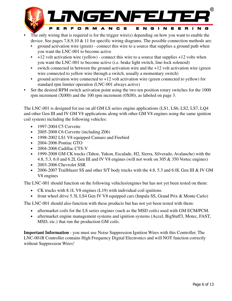 Lingenfelter L460015297 Lingenfelter LNC-001 Launch Controller v3.02 User Manual | Page 7 / 14