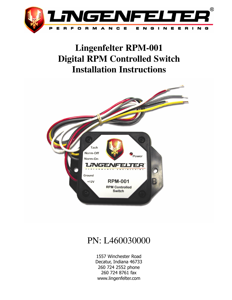 Lingenfelter L460030000 Lingenfelter RPM-001 RPM Activated Switch v4.01 User Manual | 5 pages