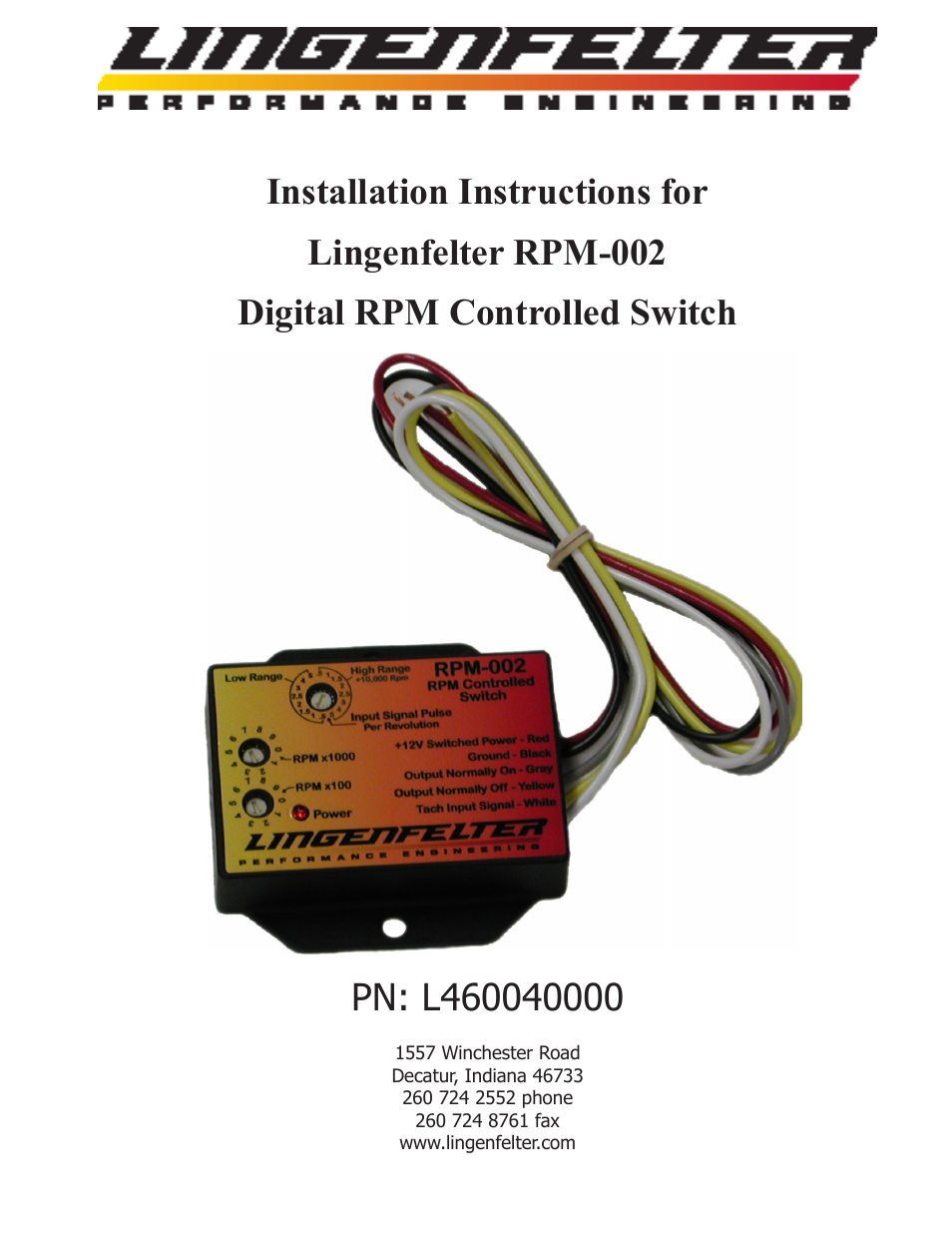Lingenfelter L460040000 Lingenfelter RPM-002 RPM Activated Switch Instructions v2.3 User Manual | 9 pages