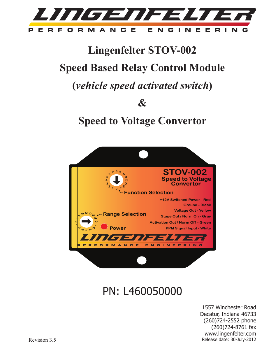 Lingenfelter L460050000 Lingenfelter STOV-002 MPH Activated Switch v3.5 User Manual | 13 pages