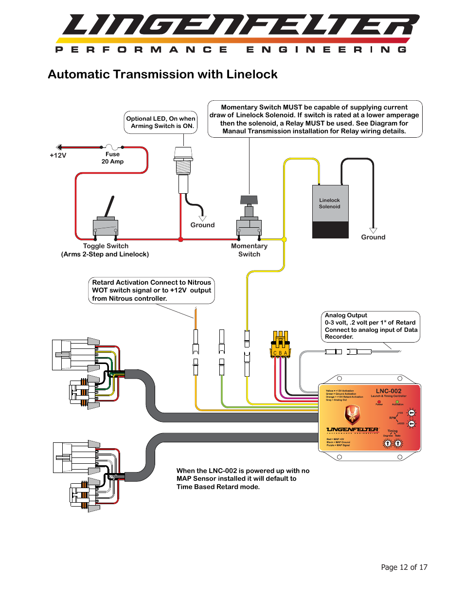 Automatic transmission with linelock | Lingenfelter L460095297 Lingenfelter LNC-002 Launch Controller v2.0 User Manual | Page 13 / 18