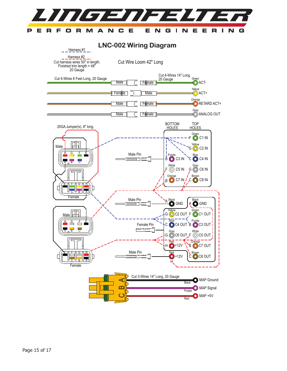 Ab c, Lnc-002 wiring diagram, Cut wire loom 42" long | Lingenfelter L460095297 Lingenfelter LNC-002 Launch Controller v2.0 User Manual | Page 16 / 18