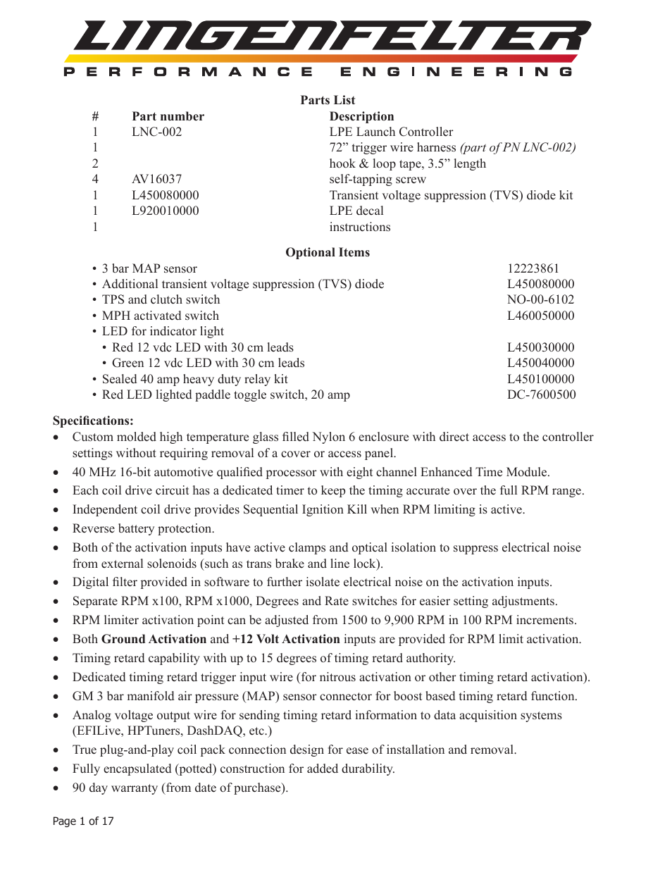 Lingenfelter L460095297 Lingenfelter LNC-002 Launch Controller v2.0 User Manual | Page 2 / 18
