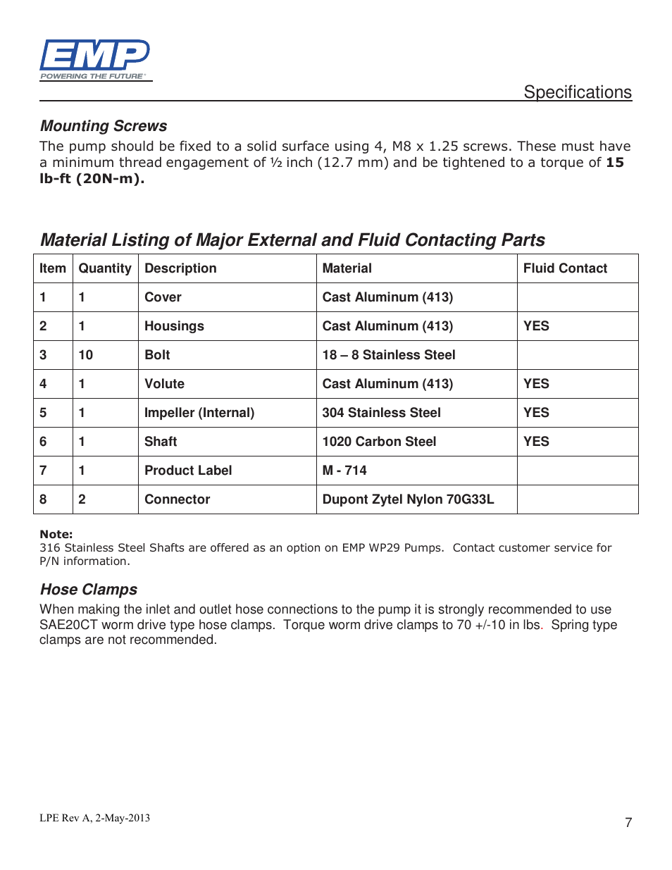 Specifications | Lingenfelter Stewart EMP High Volume Intercooler Pump E2512A & WP29 User Manual | Page 7 / 18