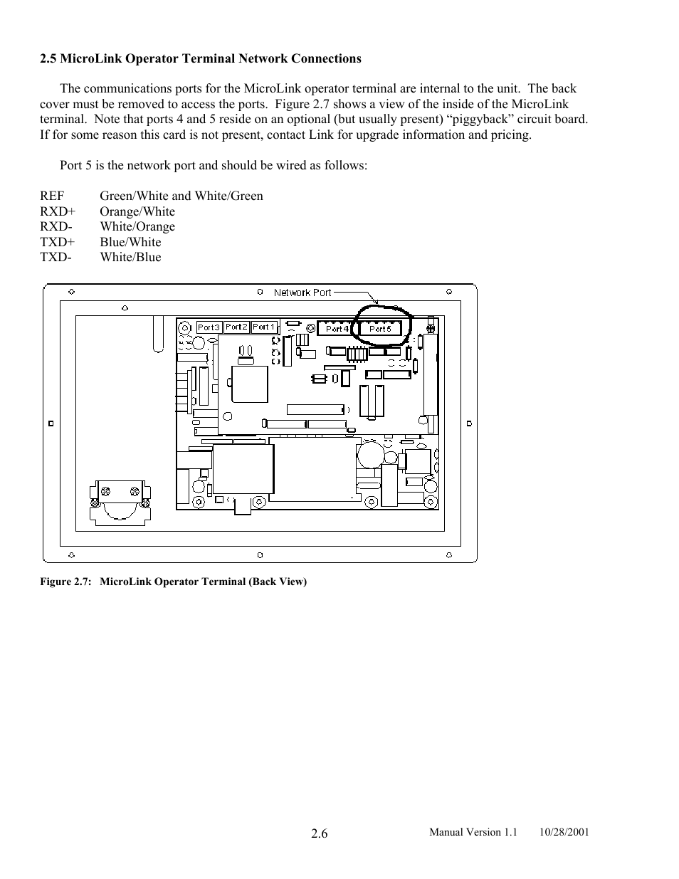 Microlink operator terminal network connections, 5 microlink, Operator | Terminal network connections, Figure 2.7, Microlink operator terminal (back view) | LINK Systems LinkNet II User Manual | Page 16 / 99