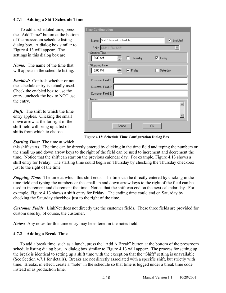 Adding a shift schedule time, Adding a break time | LINK Systems LinkNet II User Manual | Page 32 / 99