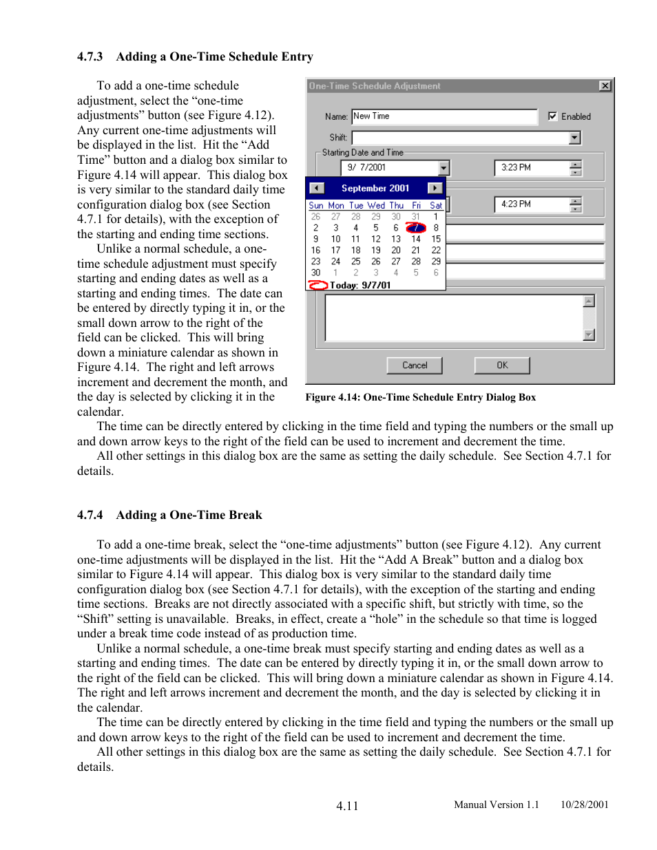 Adding a one-time schedule entry, Adding a one-time break, Figure 4.14: one-time schedule entry dialog box | LINK Systems LinkNet II User Manual | Page 33 / 99