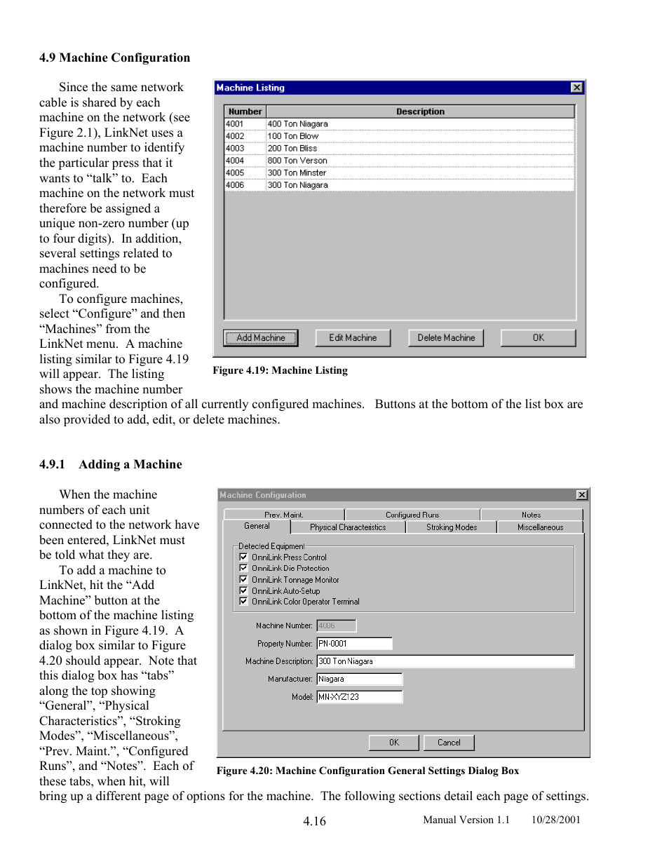 Machine configuration, Adding a machine, 9 machine | Configuration | LINK Systems LinkNet II User Manual | Page 38 / 99
