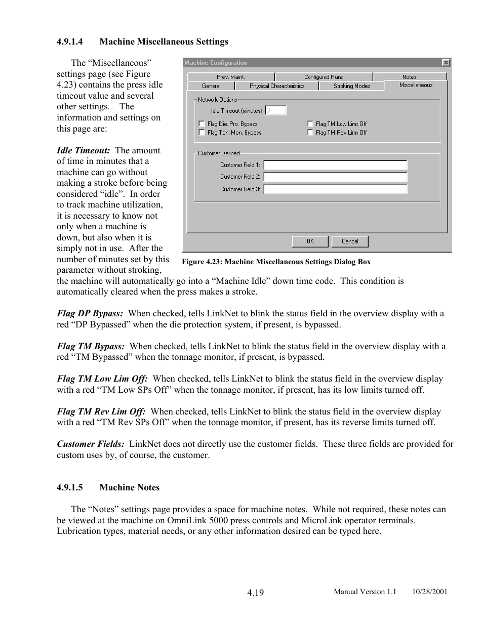 Machine miscellaneous settings, Machine notes | LINK Systems LinkNet II User Manual | Page 41 / 99