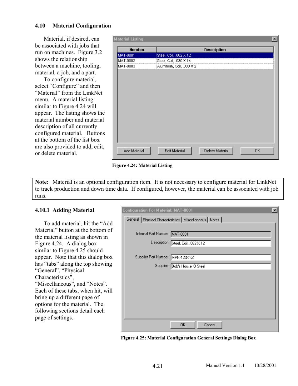 Material configuration, Adding material, 10 material | Configuration, 1 adding, Material | LINK Systems LinkNet II User Manual | Page 43 / 99