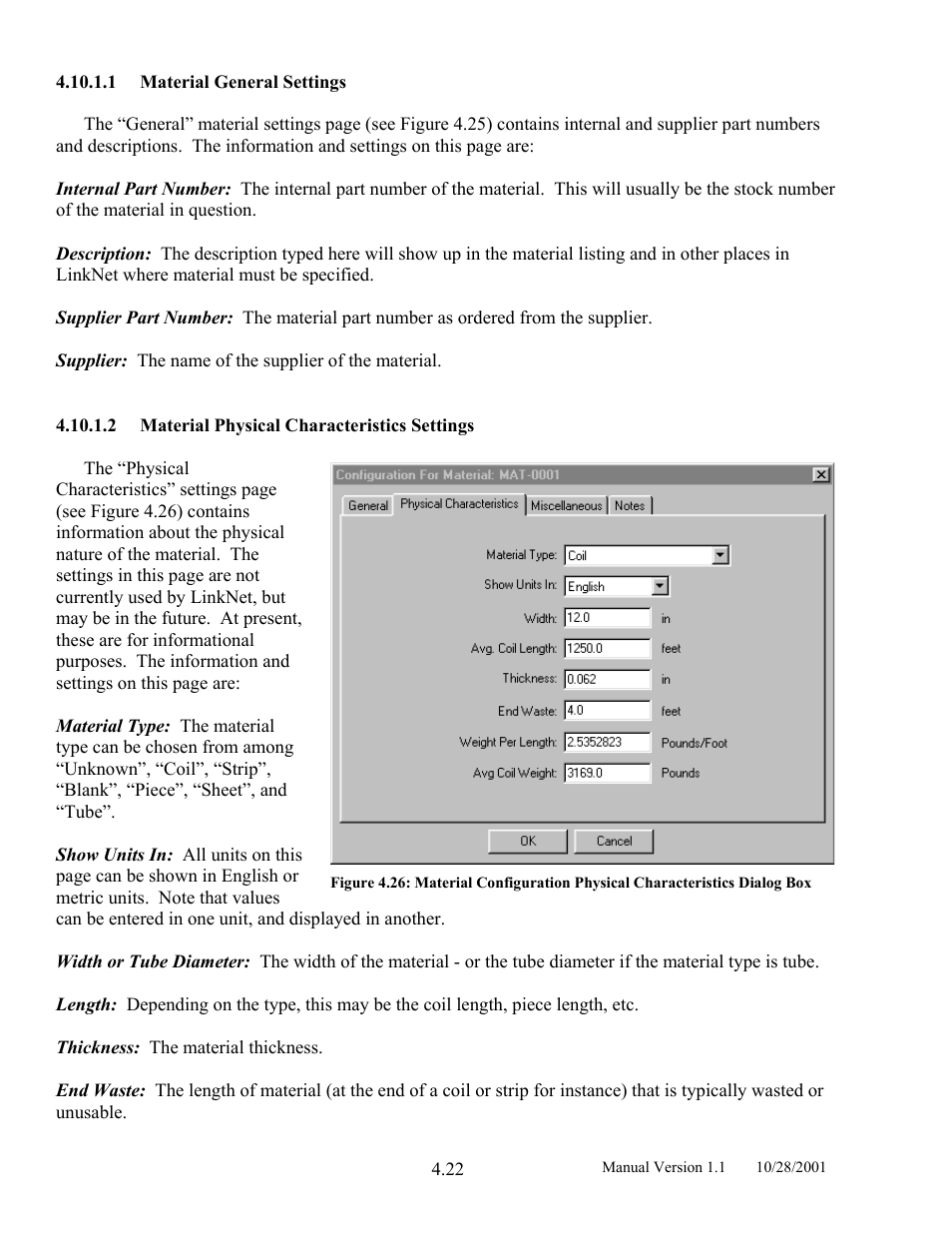 Material general settings, Material physical characteristics settings | LINK Systems LinkNet II User Manual | Page 44 / 99