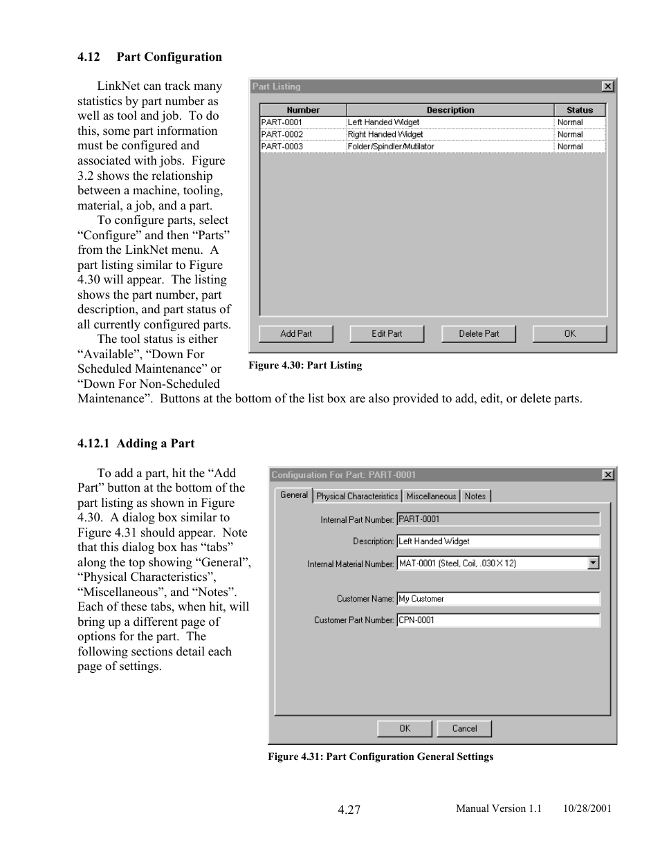 Part configuration, Adding a part, 12 part | Configuration | LINK Systems LinkNet II User Manual | Page 49 / 99