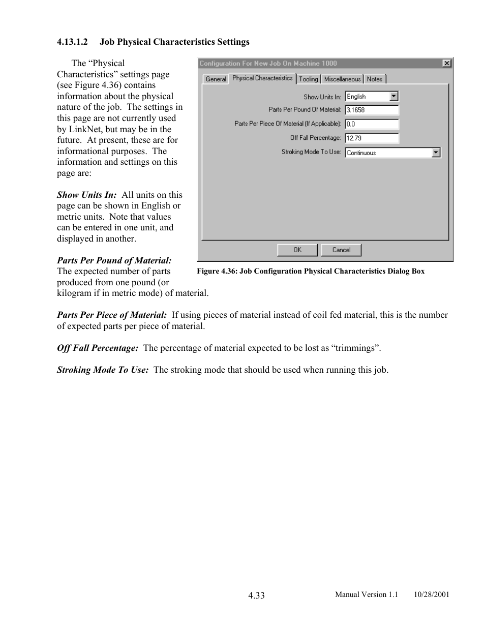 Job physical characteristics settings | LINK Systems LinkNet II User Manual | Page 55 / 99
