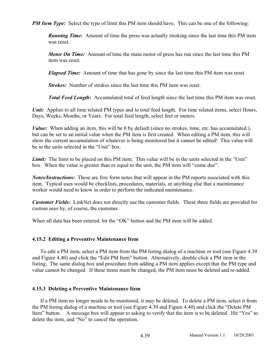 Editing a preventive maintenance item, Deleting a preventive maintenance item | LINK Systems LinkNet II User Manual | Page 61 / 99