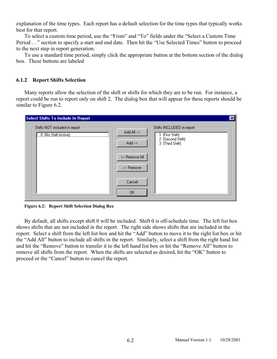 Report shifts selection, Figure 6.2, Report shift selection dialog box | LINK Systems LinkNet II User Manual | Page 70 / 99