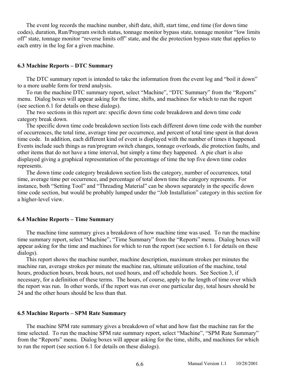 Machine reports – dtc summary, Machine reports – time summary, Machine reports – spm rate summary | LINK Systems LinkNet II User Manual | Page 74 / 99