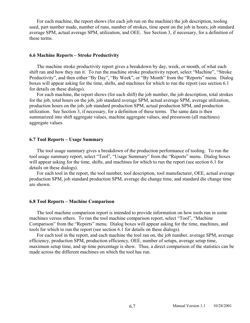 Machine reports – stroke productivity, Tool reports – usage summary, Tool reports – machine comparison | LINK Systems LinkNet II User Manual | Page 75 / 99