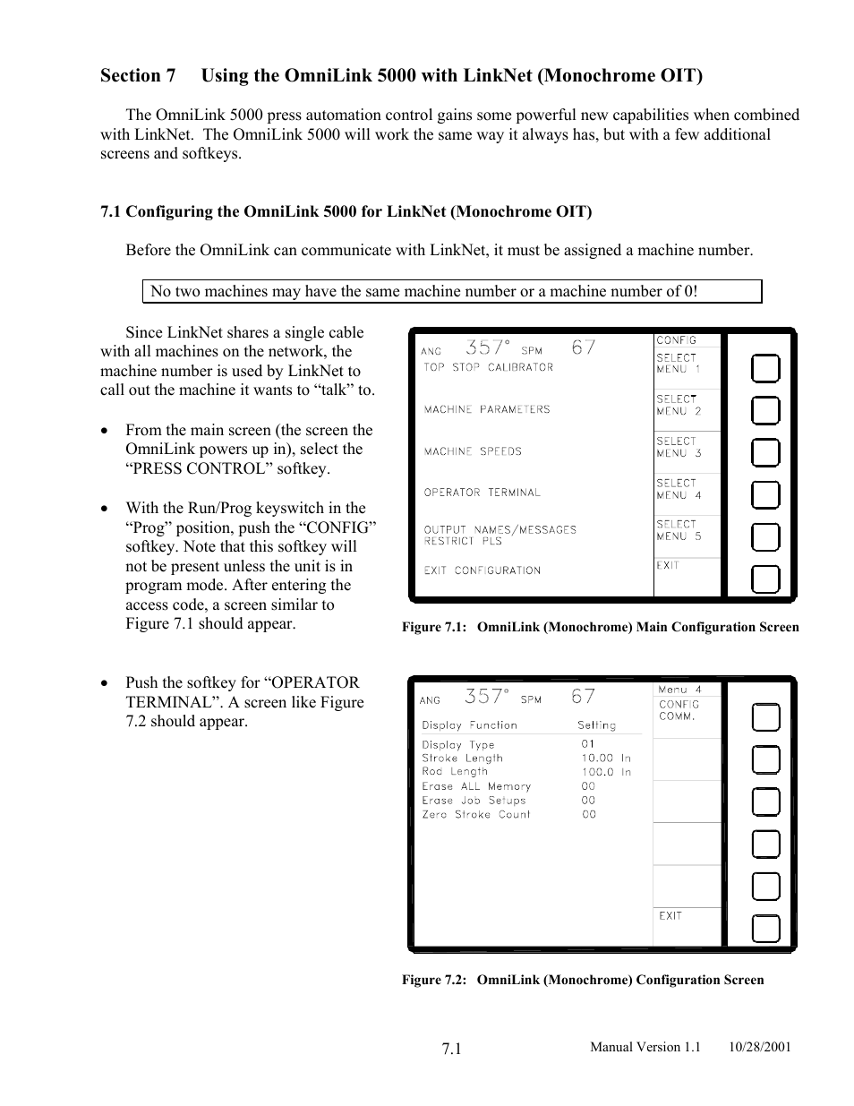 Figure 7.1, Omnilink (monochrome) main configuration screen, Figure 7.2 | Omnilink (monochrome) configuration screen | LINK Systems LinkNet II User Manual | Page 79 / 99