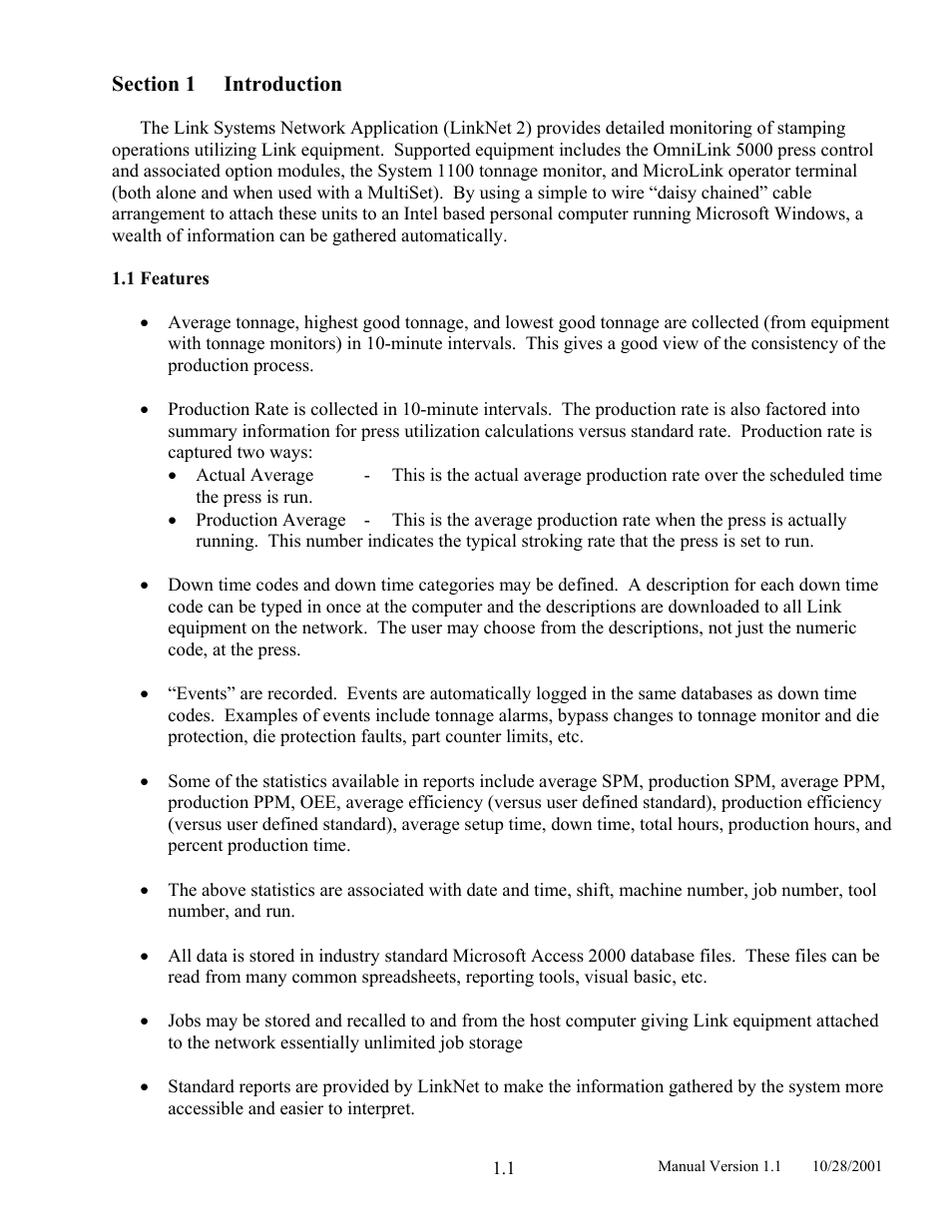 Introduction, Features, Section 1 introduction | 1 features | LINK Systems LinkNet II User Manual | Page 9 / 99