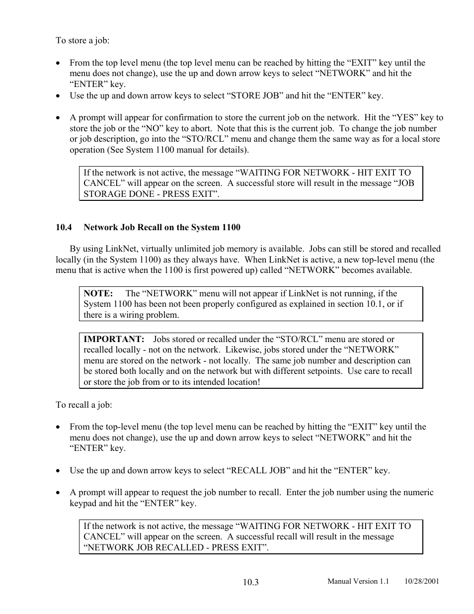 Network job recall on the system 1100, 4 network job recall on the system 1100 | LINK Systems LinkNet II User Manual | Page 97 / 99