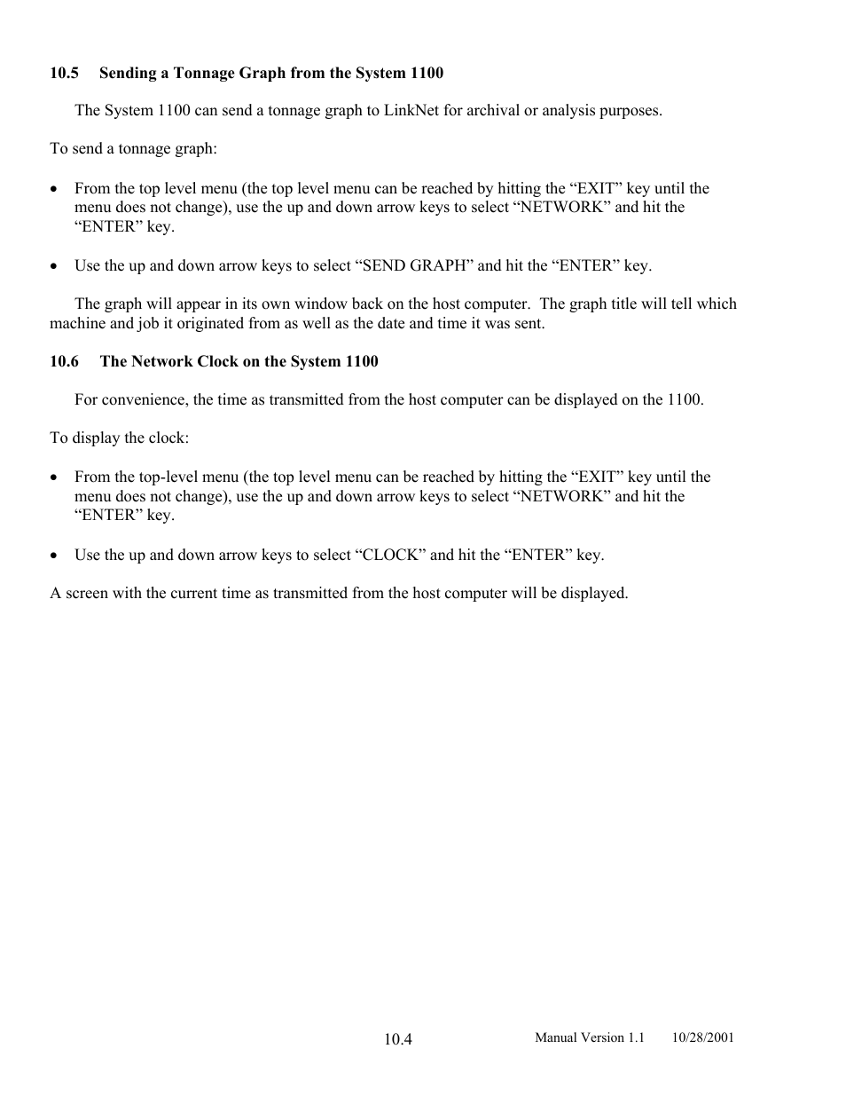 Sending a tonnage graph from the system 1100, The network clock on the system 1100 | LINK Systems LinkNet II User Manual | Page 98 / 99