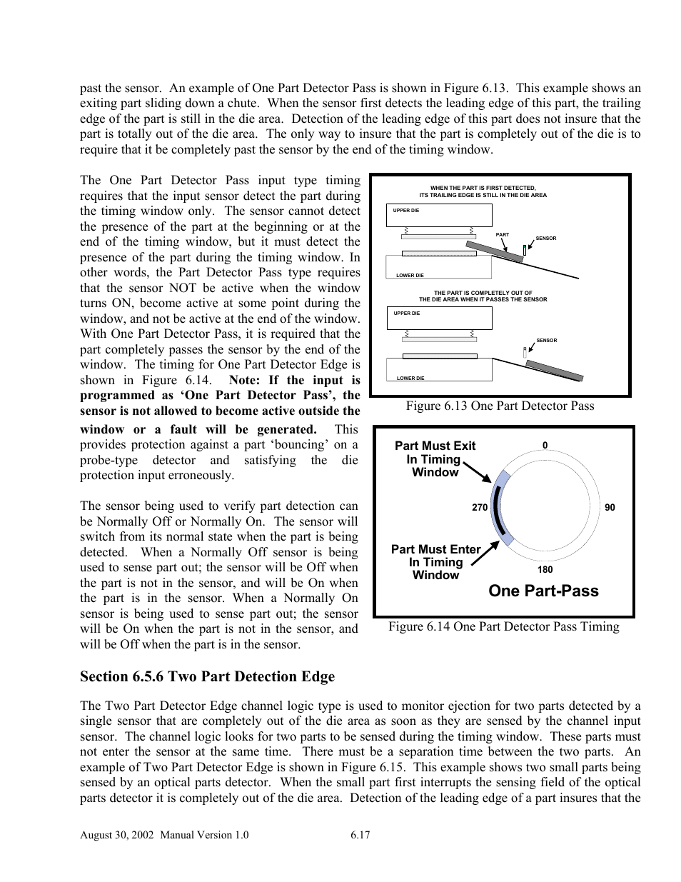 One part-pass, Figure 6.13 one part detector pass, Figure 6.14 one part detector pass timing | LINK Systems OmniLink II Press Automation Control User Manual | Page 122 / 154