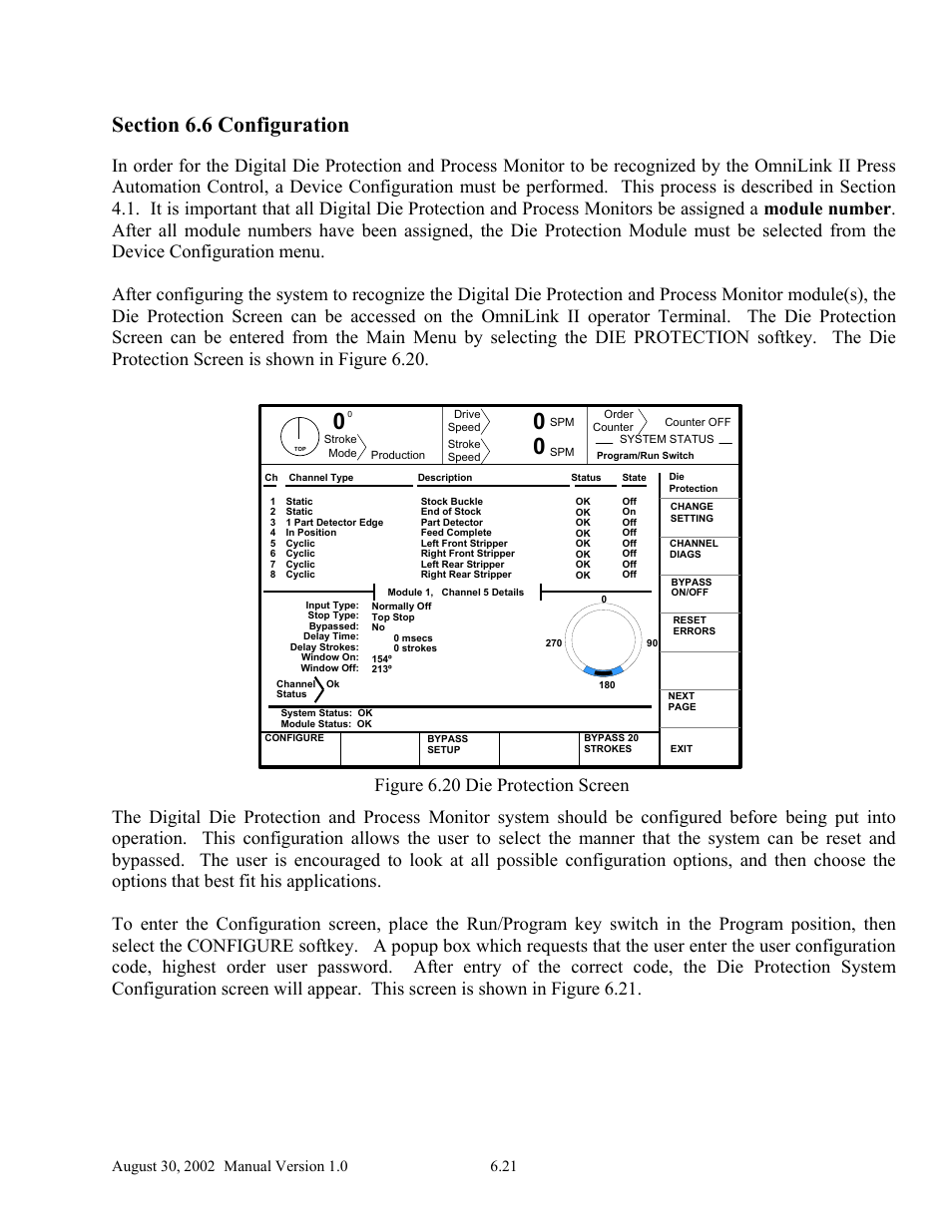 Figure 6.20 die protection screen | LINK Systems OmniLink II Press Automation Control User Manual | Page 126 / 154