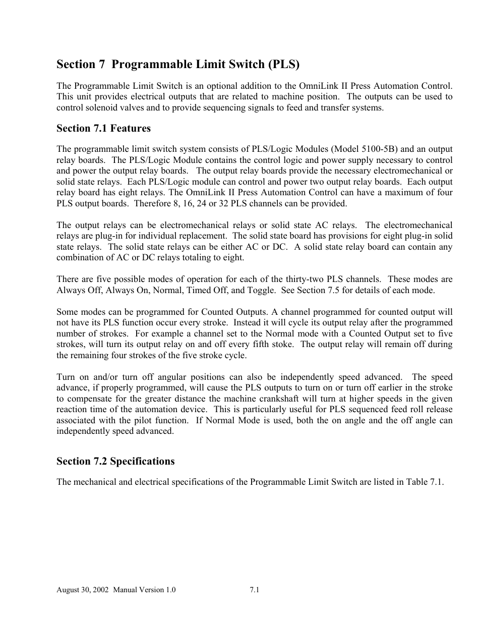 LINK Systems OmniLink II Press Automation Control User Manual | Page 138 / 154