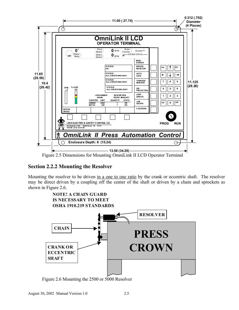 Press crown, Omnilink ii lcd, Omnilink ii press automation control | LINK Systems OmniLink II Press Automation Control User Manual | Page 14 / 154